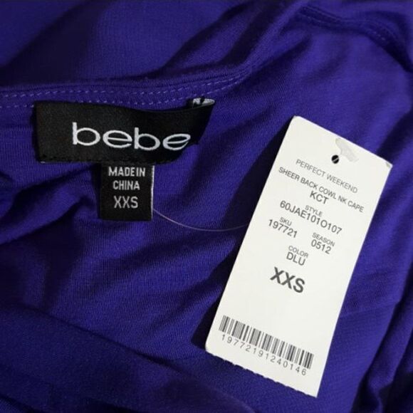 𝅺bebe Sheer Back Cowl Neck Cape Purple sz XXS NEW - Picture 5 of 6